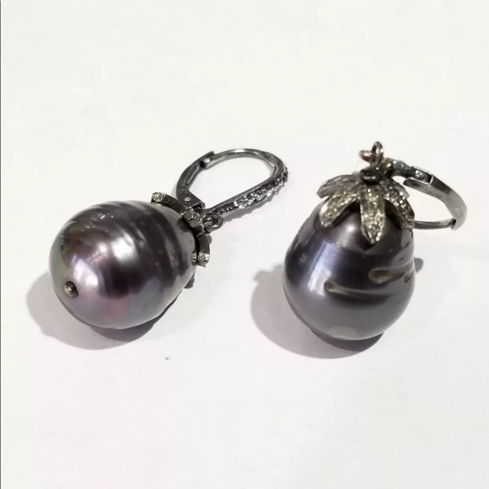 Diamond Huggies/baroque Tahitian pearl earrings
